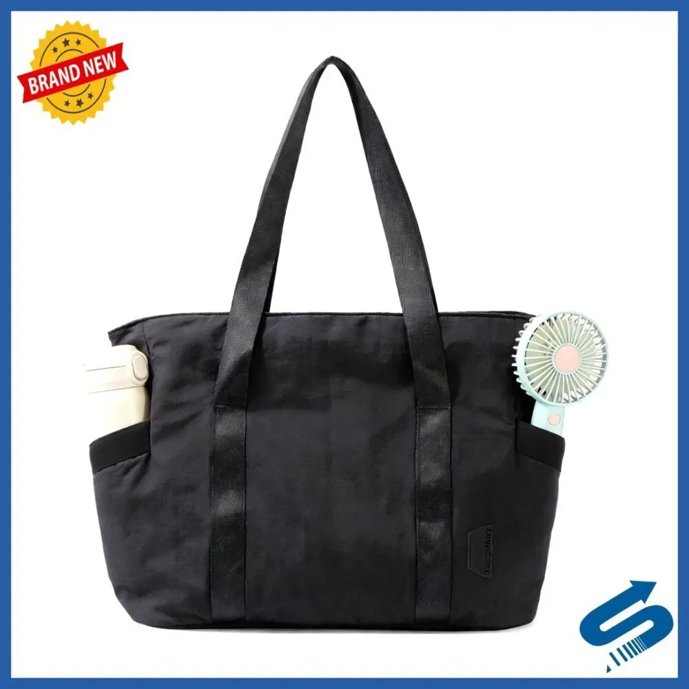 Large Capacity Tote Bag with Zipper Lightweight Nylon Gym Work Travel Shoulder